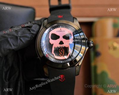 Copy Corum Bubble Magical 3D Skull & Black Steel Men's Skull Watch